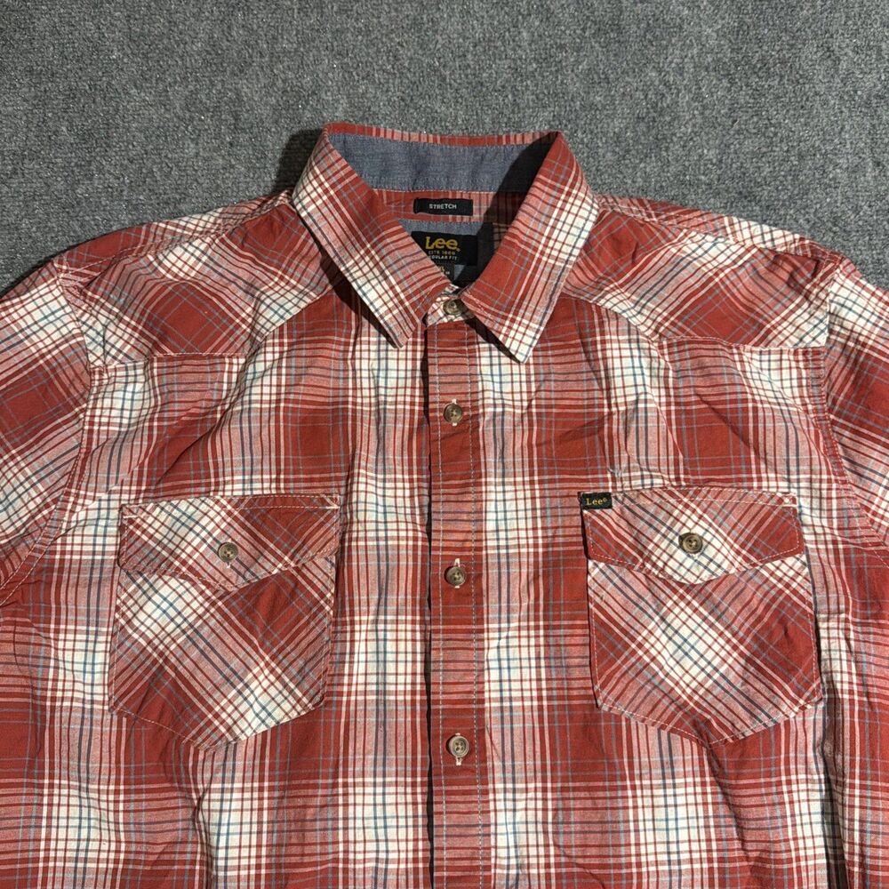 Lee Shirt Mens Extra Large Red Plaid Button Front long Sleeve Double Pocket